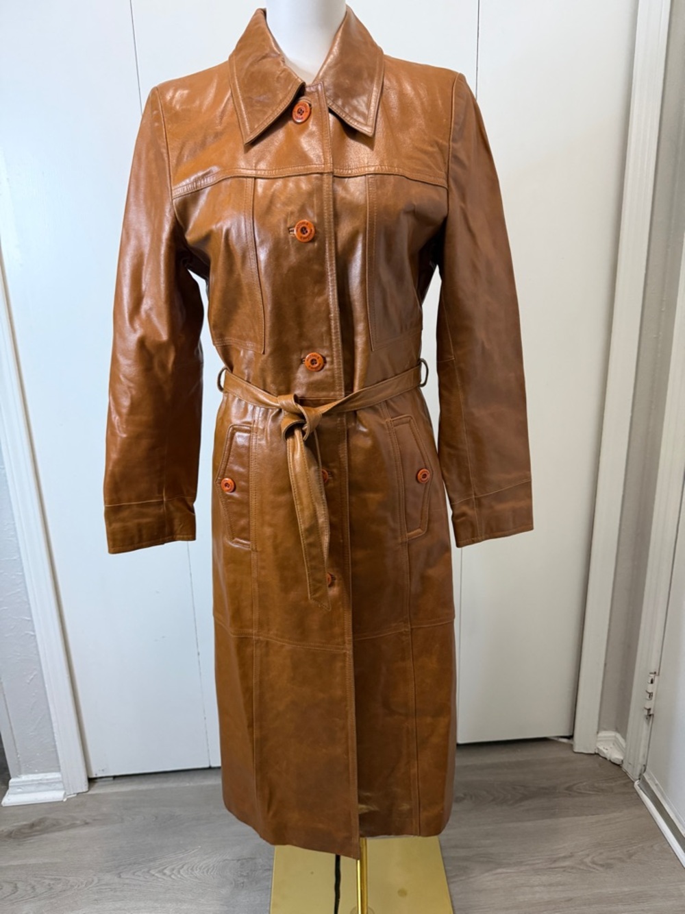Wilsons Leather Maxima Tan Brown Leather Trench Coat - Picture 3 of 12
